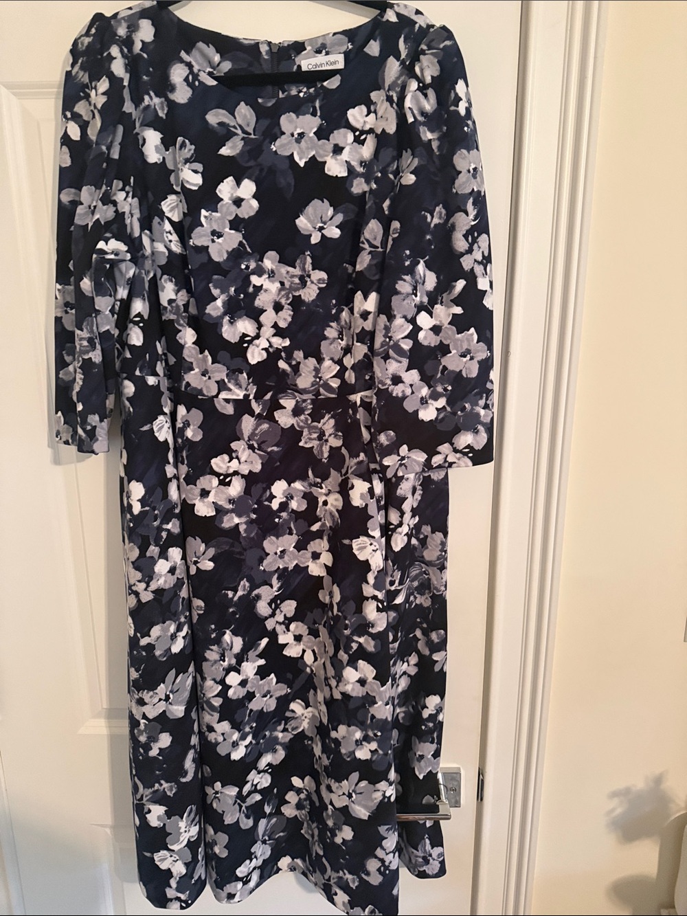 Calvin Klein Navy and White Floral Midi Dress